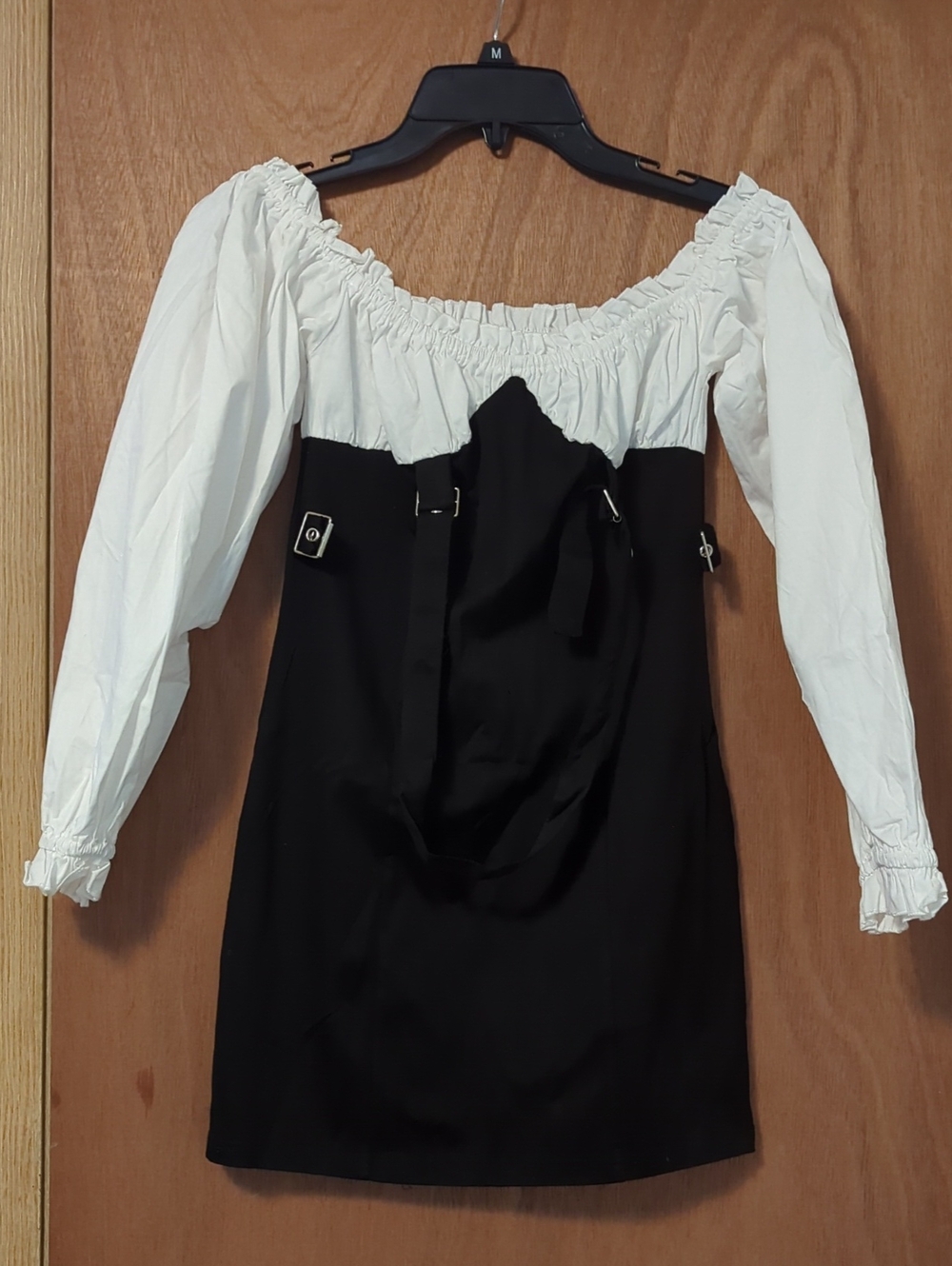 Two-Tone Black and White Long Sleeve Off-Shoulder Dress